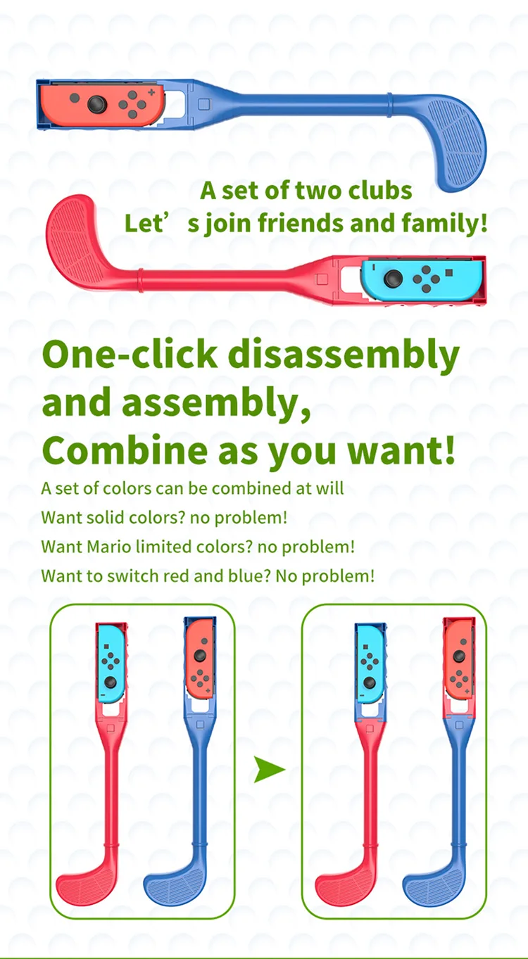 Golf Grips Clubs 2 Pieces Set Compatible With Mario Golf Super Rush For Nintendo Switch Joy Pad Grips