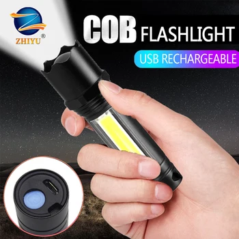 

ZHIYU Mini LED COB Flashlight Portable Camping Working Lights 3 Modes Zoom Lamp USB Rechargeable Waterproof Tactical Flash Light