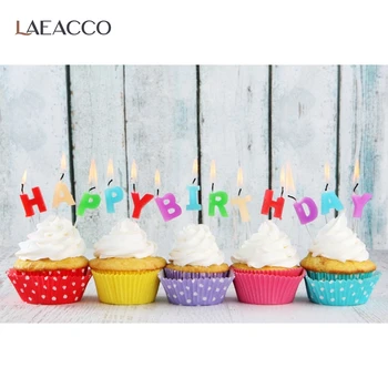 

Laeacco Birthday Backdrops Wooden Board Cakes Candles Photography Backgrounds Newborn Party Photophone Baby Shower Photocall