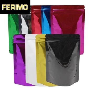 

100PCS/ Lot Stand Up Zip Lock Mylar Bag Chocolate Sugar Candy Storage Pouches Doypack Glossy Colorful Aluminum Foil Bags 14x20cm