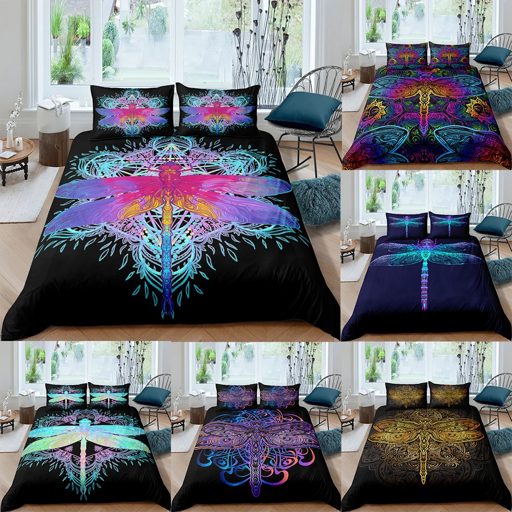 

3D Mandala Dragonfly Bedding Set Printed Duvet Cover Set Colorful Bedclothes King Queen Comforter Bedding Set Multiple size
