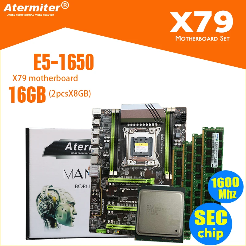 Atermiter X79 Turbo материнская плата LGA2011 блок питания ATX комбо E5 1650 C2(2 шт. x 8 ГБ) 16 Гб 1600 МГц PC3 12800R PCI-E NVME M.2 SSD USB3.0