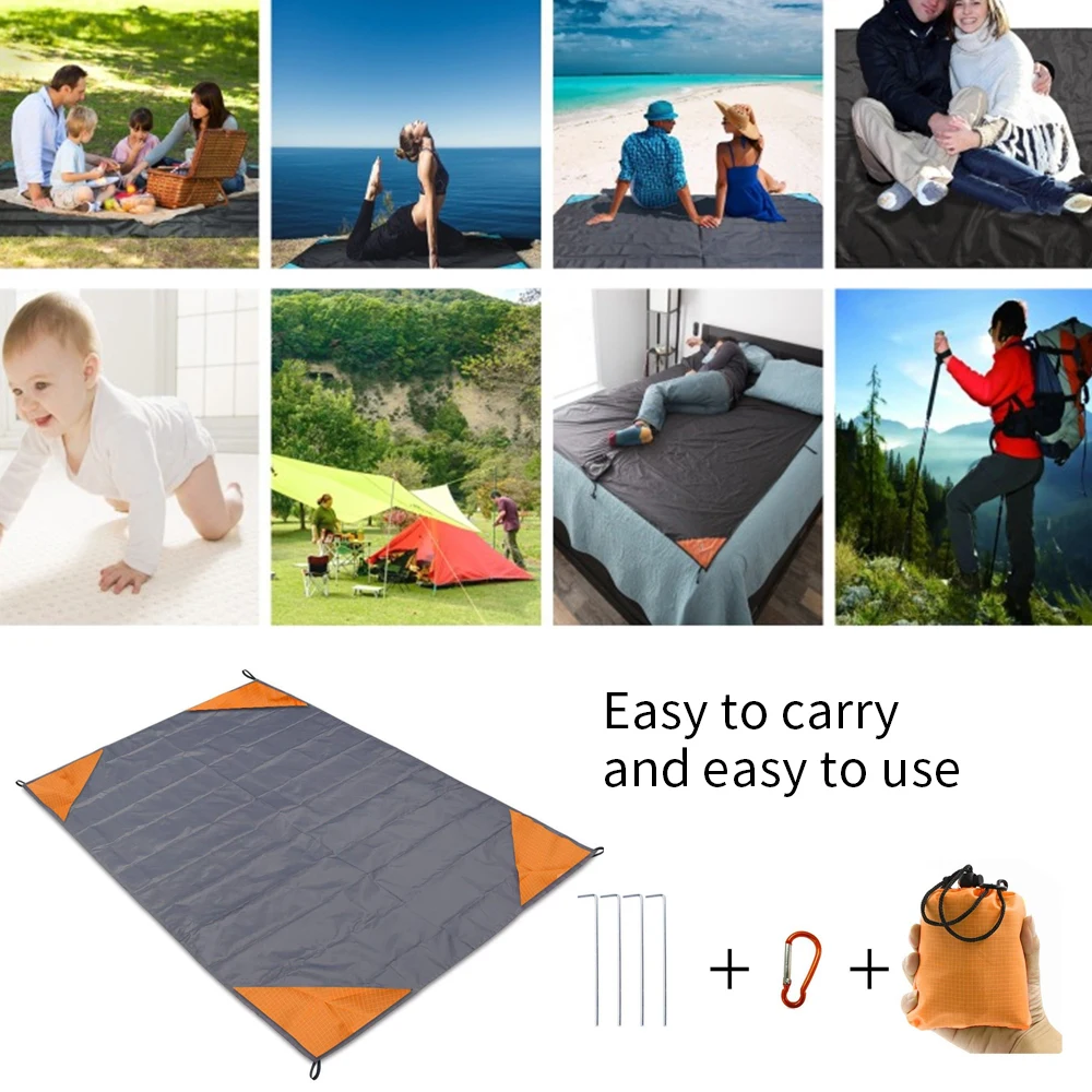 

Summer Outdoor Waterproof Beach Mat Sand Blanket Outdoor Folding Pocket Collapsible With Ground Stakes Carabiner 2019 New
