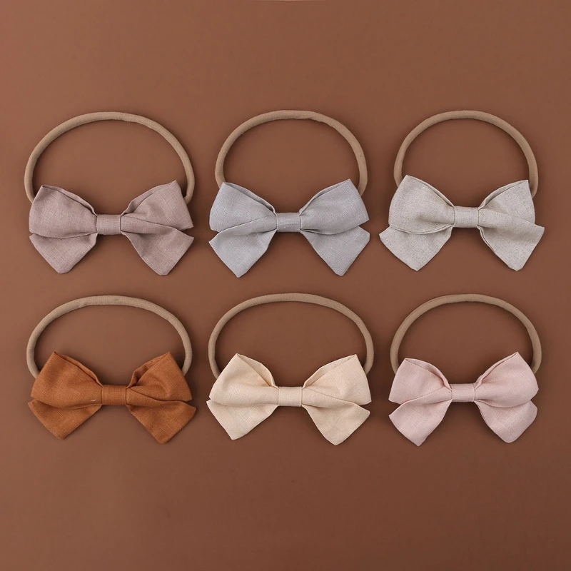 

Newborn Baby Elastic Headband Sweet Linen Bow Knot Stretchy Hair Band Accessory G99C