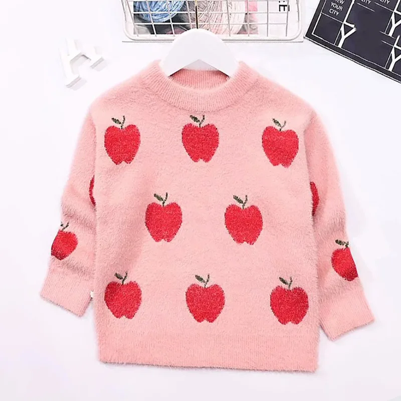 

2019 New Style Childrenswear GIRL'S Sweater Mink Cashmere Long-sleeved Pullover Korean-style Knit Low Waist Jersey