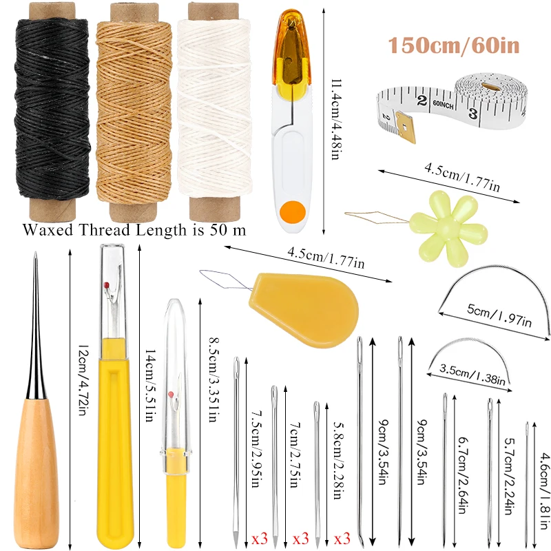 30 Pack Leather Sewing Kit, Upholstery Repair Kit, Leather Working Tools  and Supplies, Leather Craft Tool Kit Leather Hand Sewing Needles Large-Eye