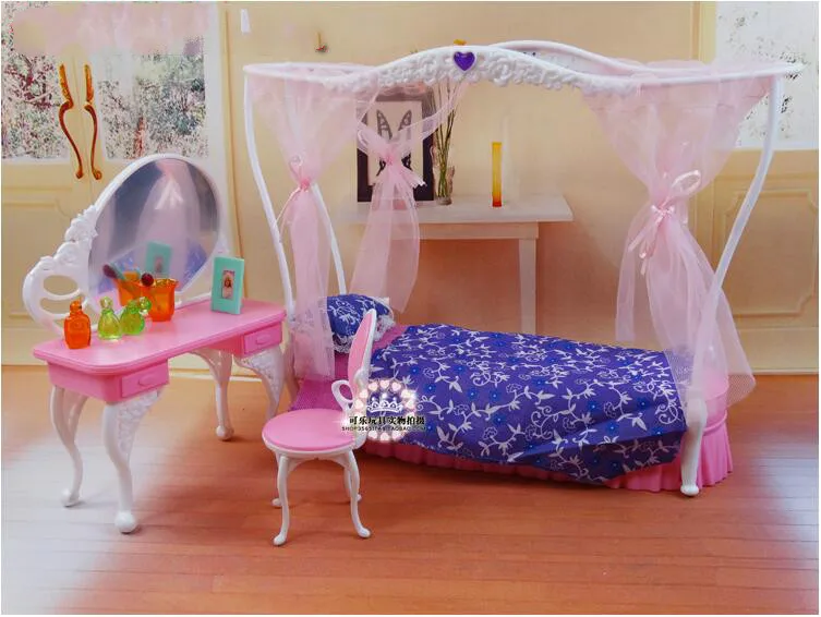Подлинная принцесса Барби кровати Куклы Kurhn аксессуары 1/6 bjd кукла кровать стол мебель для спальни дом мечты набор Детская игрушка подарок - Цвет: not include the doll