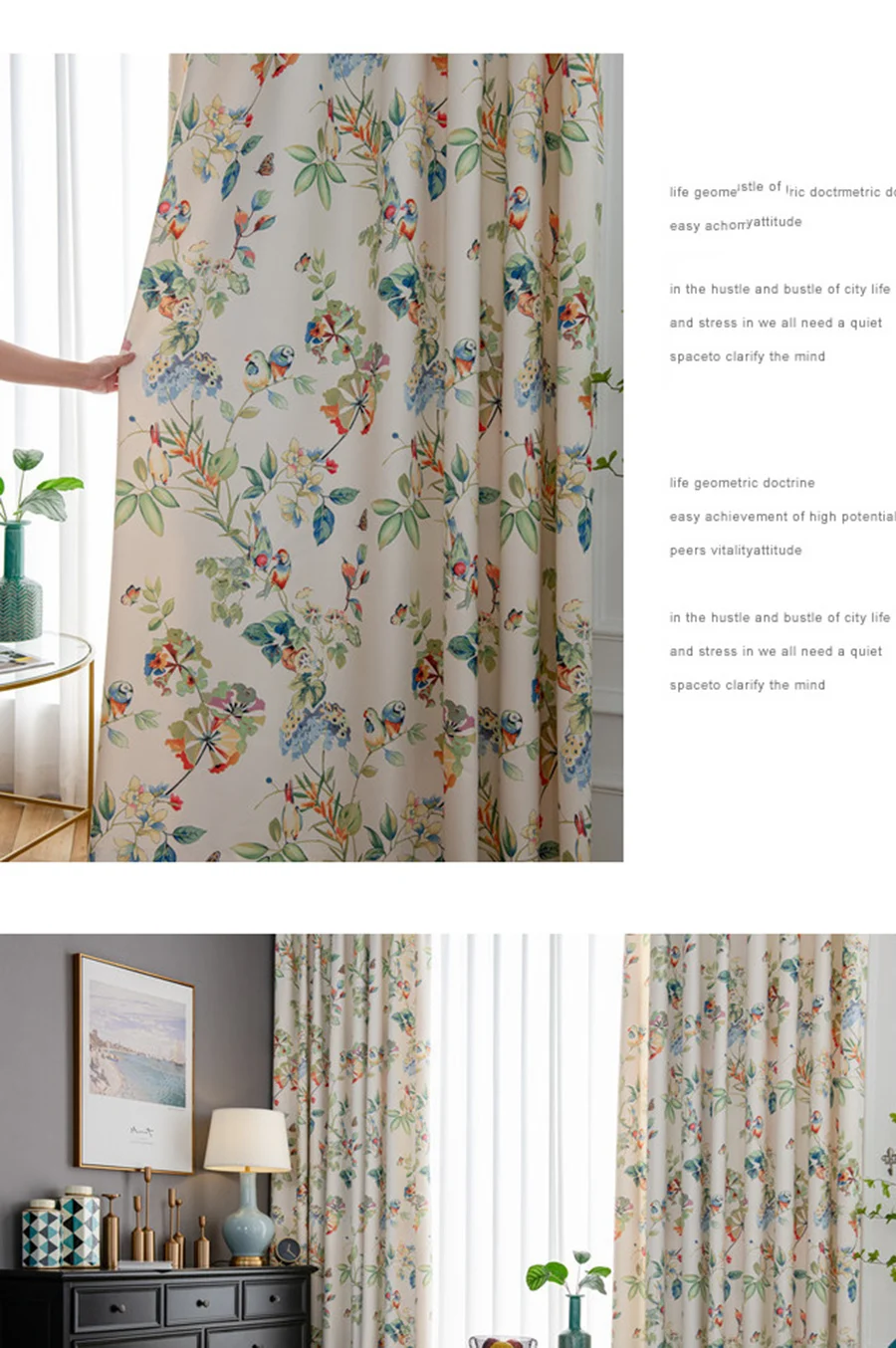 Flower Birds Semi-Shading Silk Satin Fabrics Bedroom Curtains American Country Pastoral Retro Blinds For Living Room Decoration