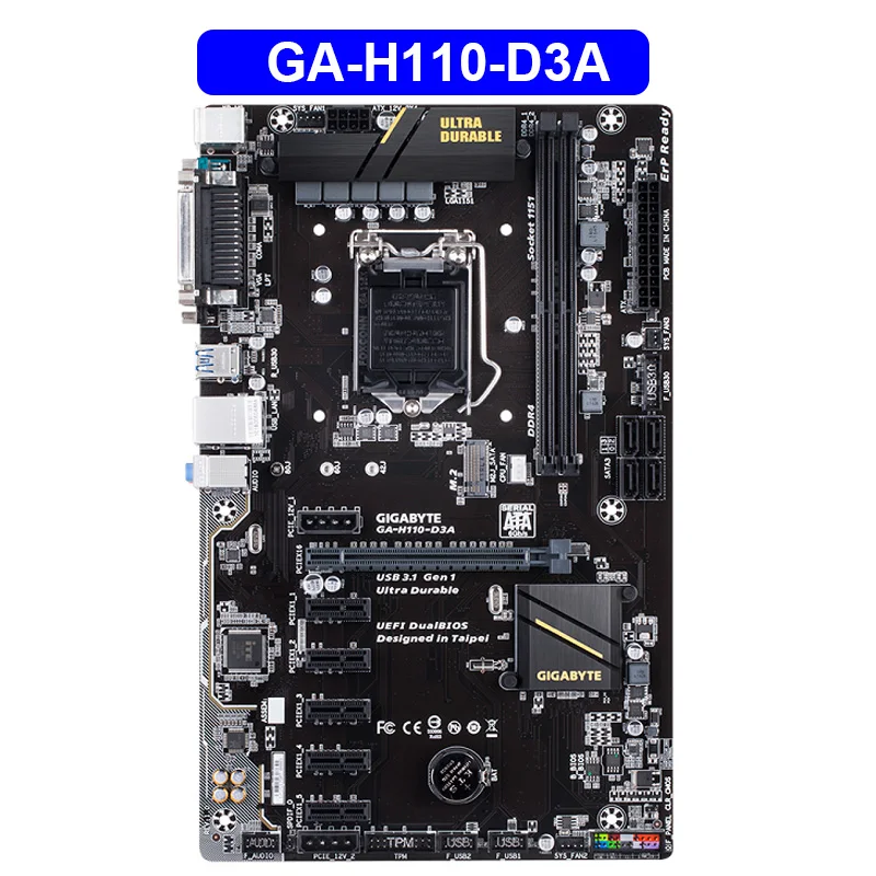 GIGABYTE GA-H110-D3A рабочего Материнская плата H119 разъем LGA 1151 i3 i5 i7 DDR4 32G блок питания ATX H110-D3A Отремонтированная материнская плата