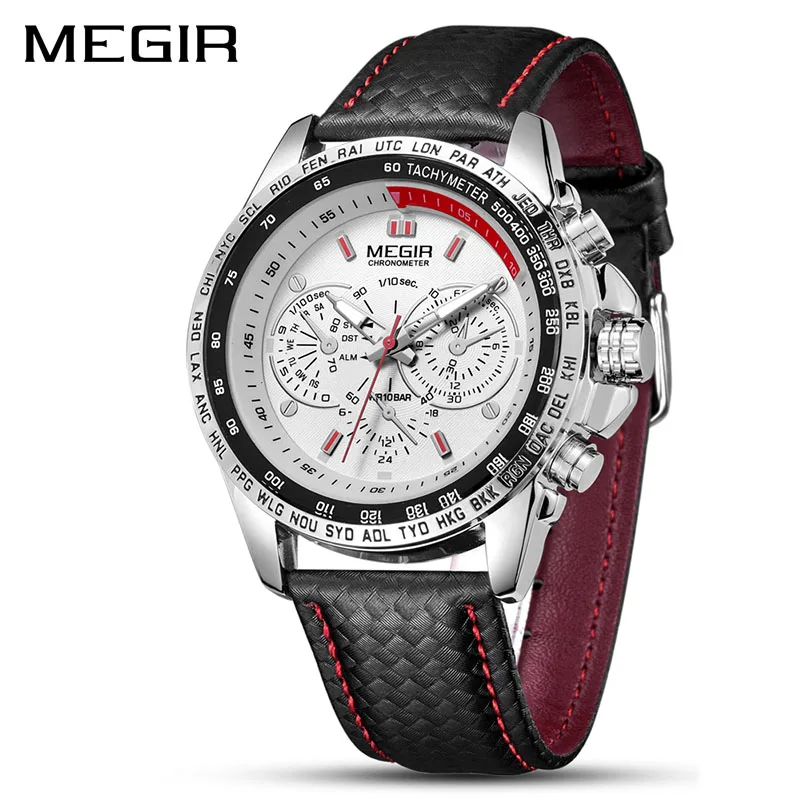 MEGIR Mens Watches Top Brand Luxury Quartz Watch Men Fashion Casual Leather Strap Clock Small Dial Decoration Sport Watch Erkek