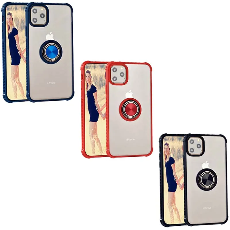 

Car Mounted Case For iPhone 11 Pro Max 2019 Shockproof Ring Buckle Stand TPU + Clear acrylic Case Cover Skin