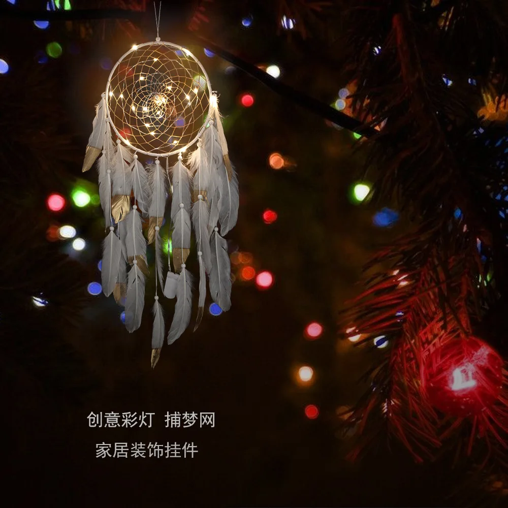 MS6009 New Style bai e mao Colorful Lights Dreamcatcher Pendant Dreamer Home Crafts Car Mounted Feather-Style
