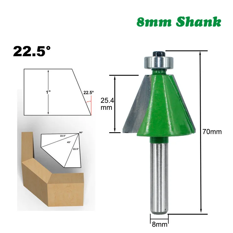 

1pcs 8mm Shank Milling Cutter Woodwork Chamfer Router Bit 22.5 Degree Bevel Edging Woodorking Machine Tools MC02110-22.5