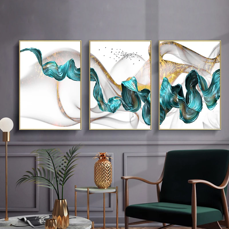 Скандинавский абстрактный цвет Spalsh синий золотой Холст Картина постер и принт уникальный Декор стены искусства картины для гостиной спальни