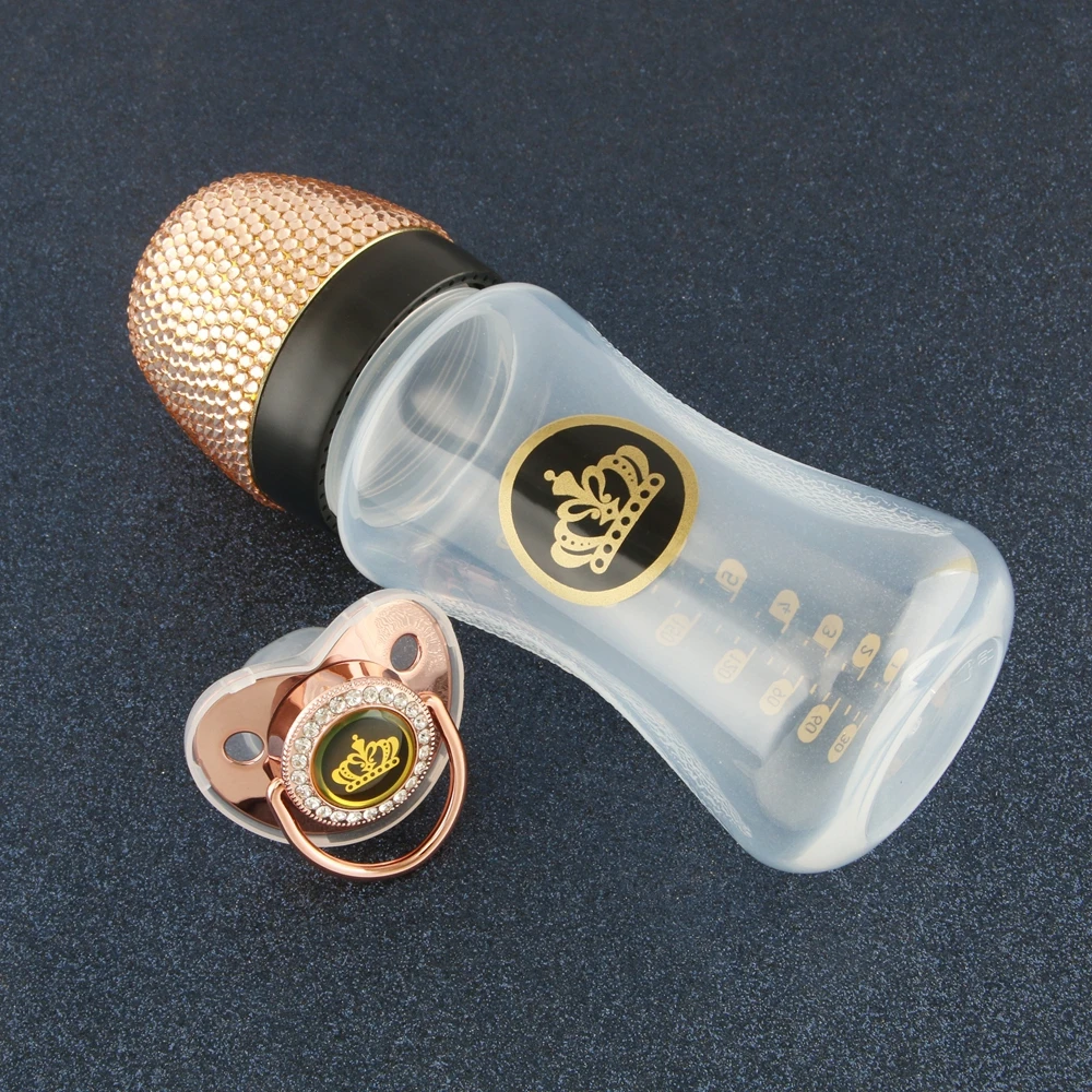 

240ML Handmade Bling Baby Bottle Pacifier Set Luxury 8OZ Plastic Feeding Bottle Best Baby Shower Gift