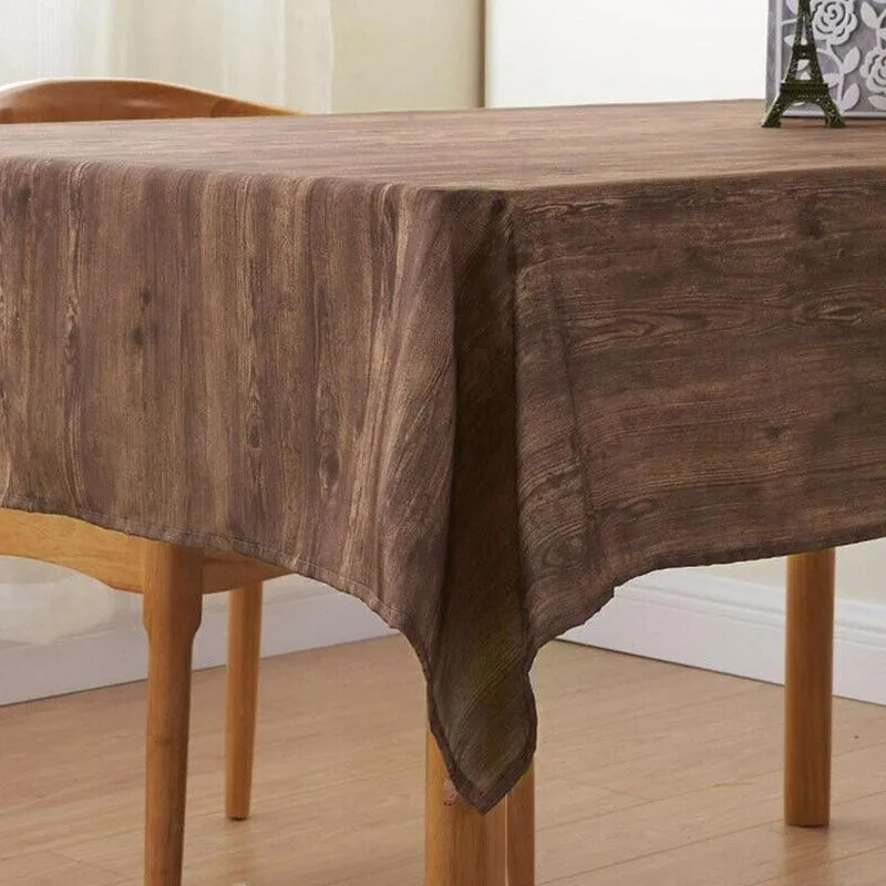 1pc Mantel Mesa Rectangular Impermeable Wood Grain Print Tablecloth Home Kitchen Waterproof Anti-oil Wood Grain Print Tablecloth