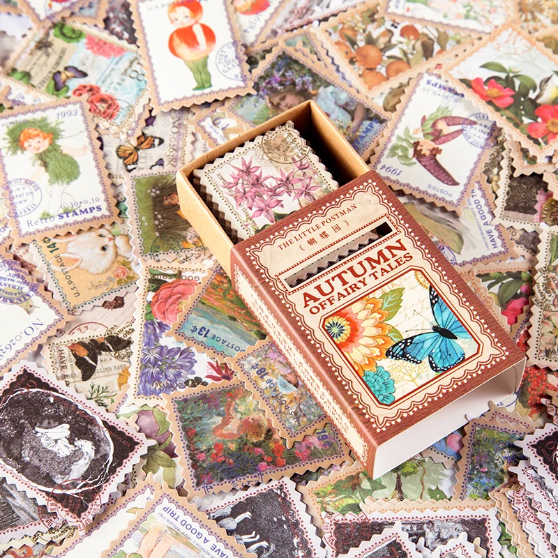 

Journamm 100pcs/box Stamps Style Boxed Stickers for Phone Deco School Supplies Junk Journal Creative Stationery Cute Stickers