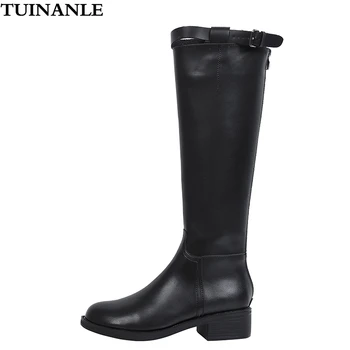 

TUINANLE Winter Boots Women Mid-Calf PU Leather Black Zip Rubber Boots Plus Size 35-43 High Quality Waterproof Shoes Botas Mujer