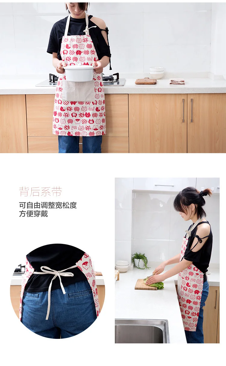 Japanese Style Cotton Linen Apron Oil Resistant Cooking Apron Household Kitchen Adult Women's Fashion Sleeveless Overclothes