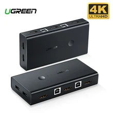 Ugreen HDMI KVM переключатель 2 Порты и разъёмы 4K переключатель USB KVM коммутатор VGA PLC сплиттер для совместного использования принтера клавиатура Мышь KVM переключатель HDMI CGA