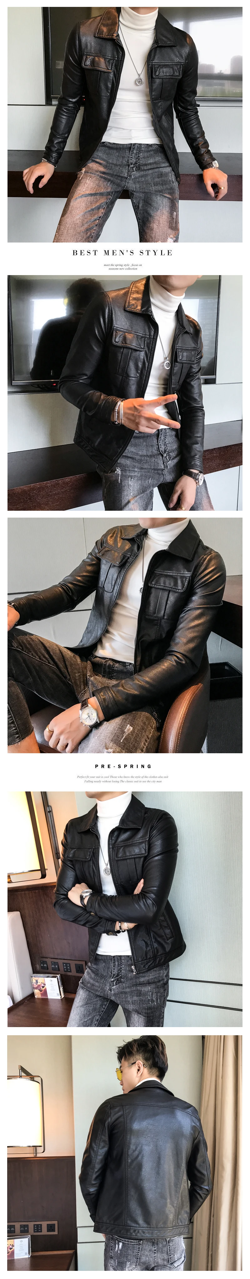 Мужские кожаные куртки Slim Fit Chaqueta Marron Hombre кожаная куртка на молнии мужские зеленые Мотоциклетные Куртки мужские Deri Ceket