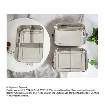 

1200ML Stainless Steel Lunch Box Rectangular With Closing Clips And Removable Divider Leakproof Bento Box For Students Dishes
