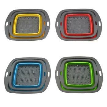 

Square Shape Drain Basket Collapsible Colanders Foldable Silicone Kitchen Organizer Fruit Vegetable Baskets Folding Strainers