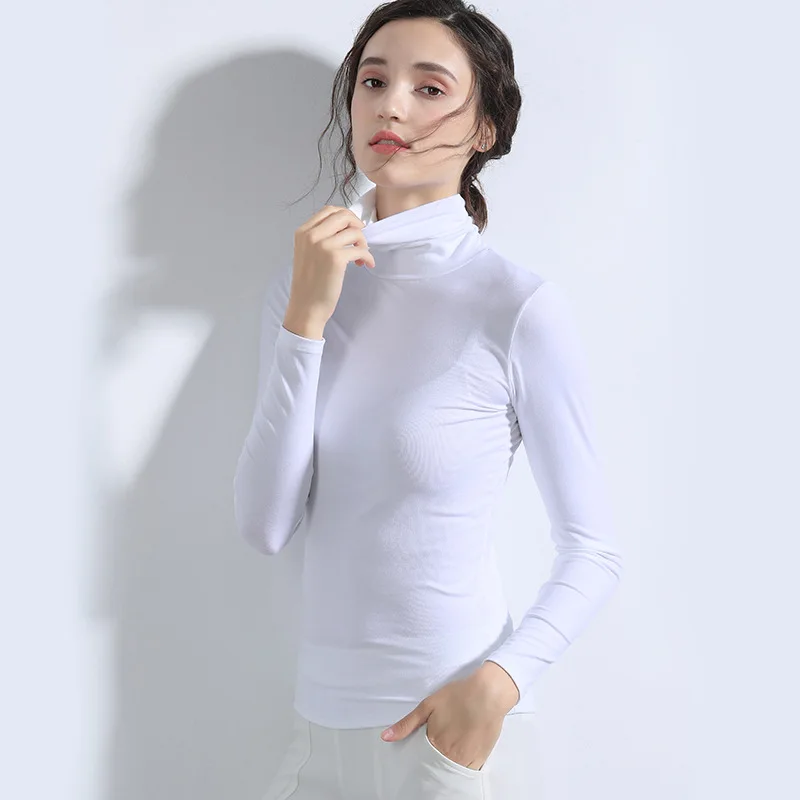 Turtleneck White Базовые вискозные Топы с длинным рукавом для женщин, короткая многослойная рубашка, базовый топ, незавершенный, осень - Цвет: Turtleneck White