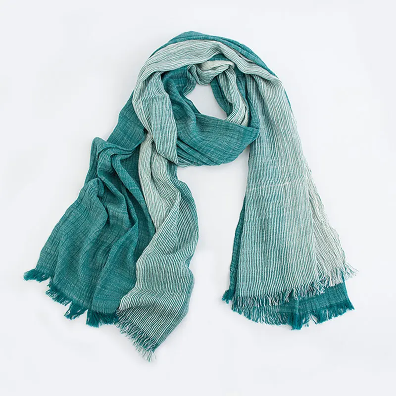 

Gradient Crinkle Scarves Striped Cotton Linen Men Women Scarf Wrinkled Scarves Soft Tassel Long Shawls Wrap Hijab Scarf