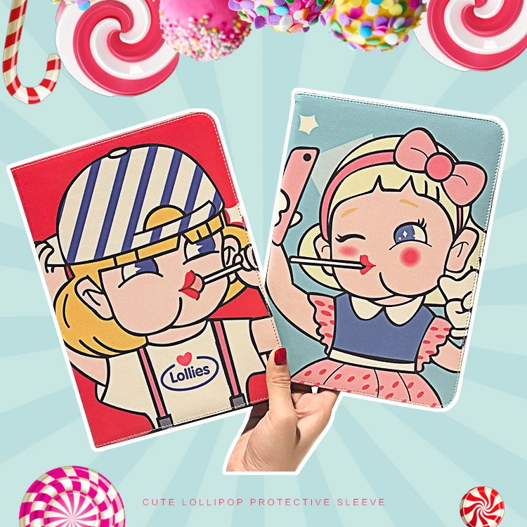 

For iPad 2018 Korea Cutie Lollipop Girl Funny PU Leather Flip Protective Case Cover For iPad Pro9.7 2017 Shock Proof Protection