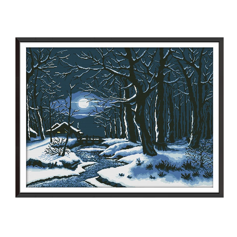 

Winter snow scene cross stitch embroidery set winter night scene series DIY handmade embroidery needlework home decoration paint