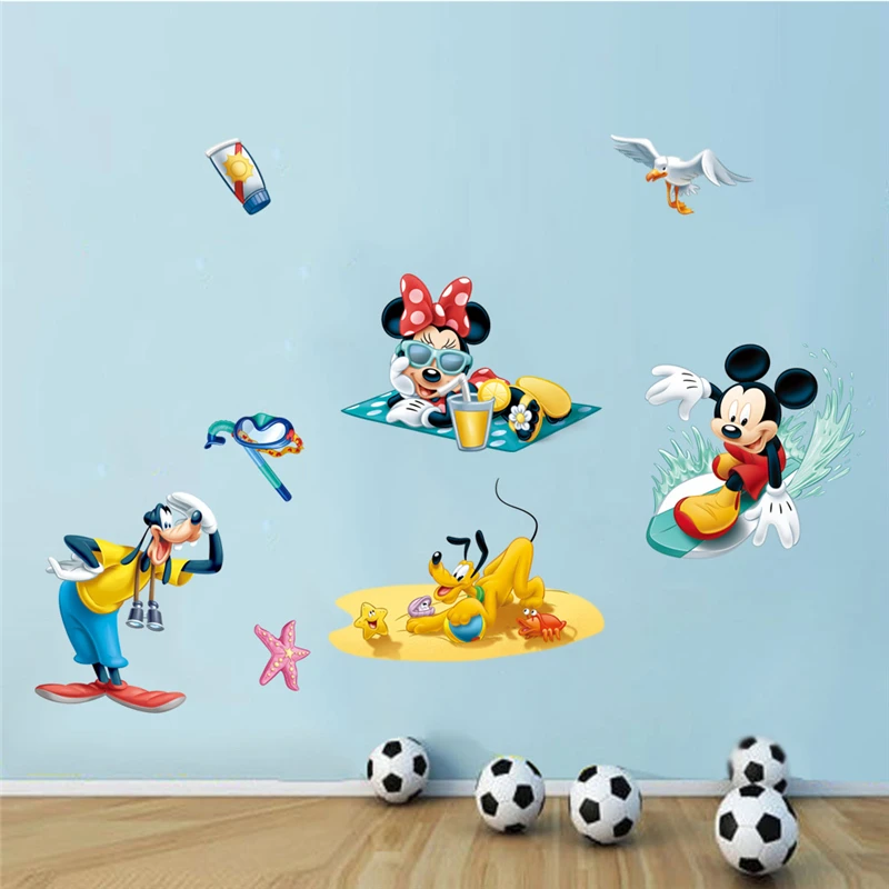 Disney Микки Минни Маус Гуфи Плуто наклейки на стену для детей комнаты мультяшное украшение для дома наклейки на стену ПВХ художественная Мураль Сделай Сам плакаты
