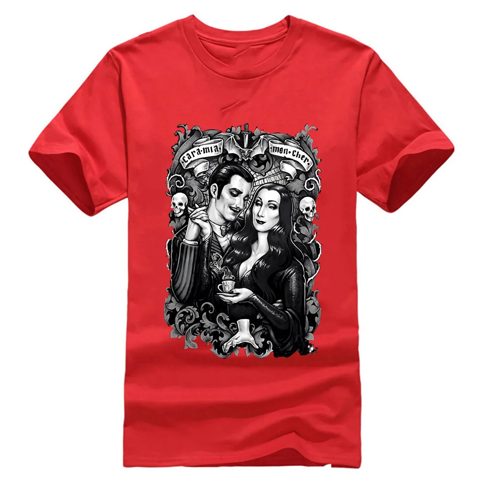 Красный Черная футболка Cara My Mon Cher Morticia And Gomez The Addams family Horror футболка с фигурным рисунком - Цвет: Красный