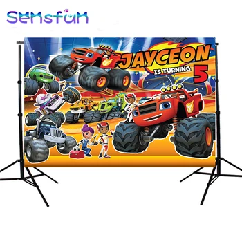 

Blaze Truck theme Photo Backdrops Custom Children 1st Birthday Photography Background for Photo Studio Banner Photozone
