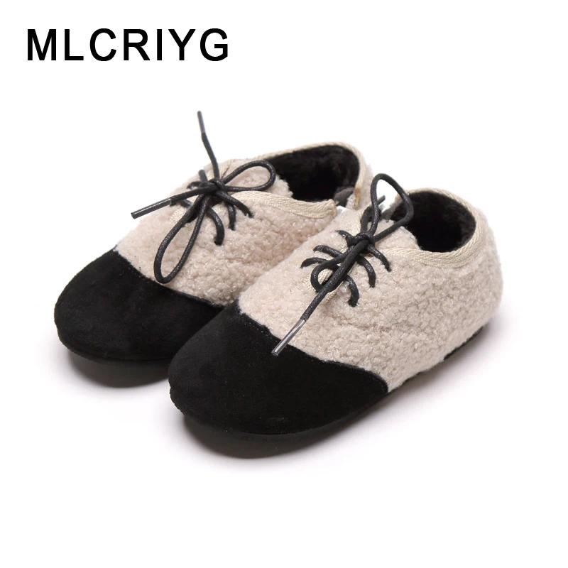 

New Winter Kids Warm Shoes Baby Girls Fur Shoes Children Princess Flats Toddler Fashion Shoes Black Brand Oxford Soft Platform