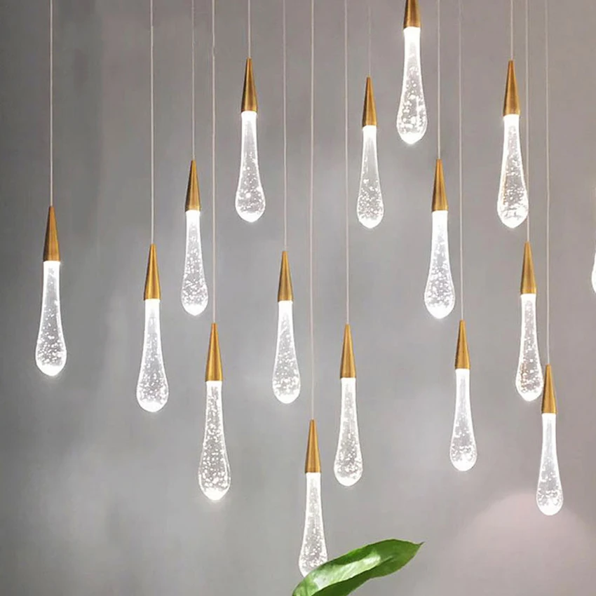 

Art Decor LED Pendant Lights Modern Designer Long Staircase Crystal Pendant Lamp Large Luxury Exhibition Front Desk Hanging Lamp