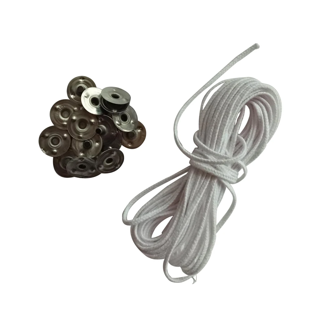 5m Cotton Candle Wicks Core with 20pcs Metal Sustainers Tabs Holder Base for Candle Making Craft Handmade Candle Wick