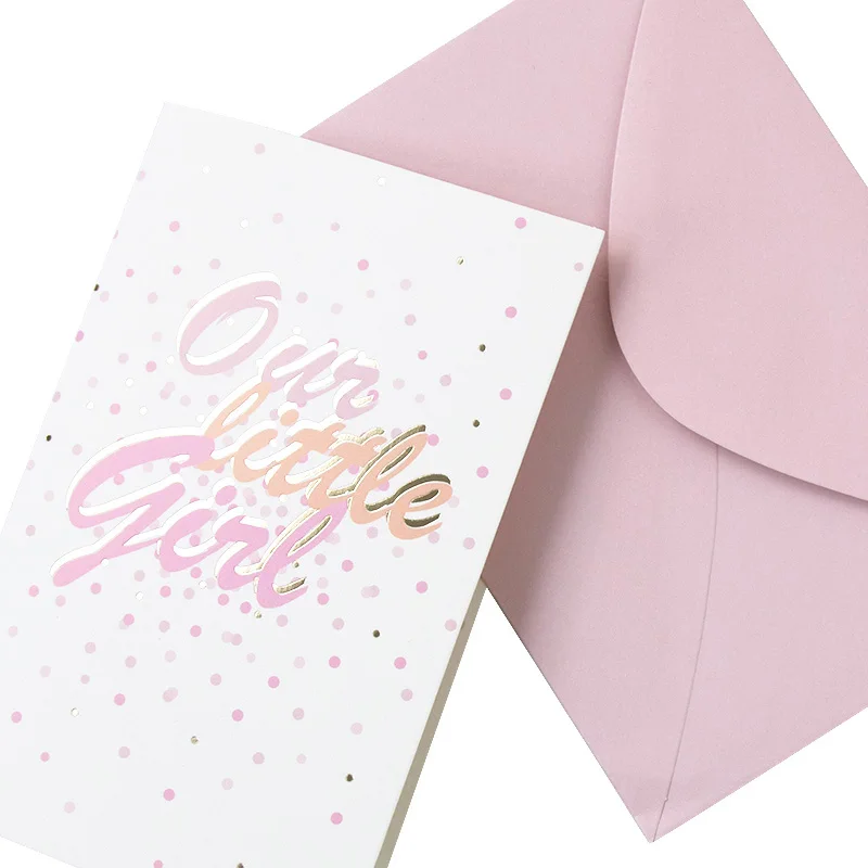  8pcs Pink dot our little girl Cards Invitations with Envelope Party Favor Supplies Baby Shower Gend - 4.00047E+12