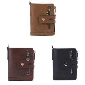 

Men RFID Blocking Wallet Vintage Leather Short Purse Trifold with Coin Change Pocket Large Capacity