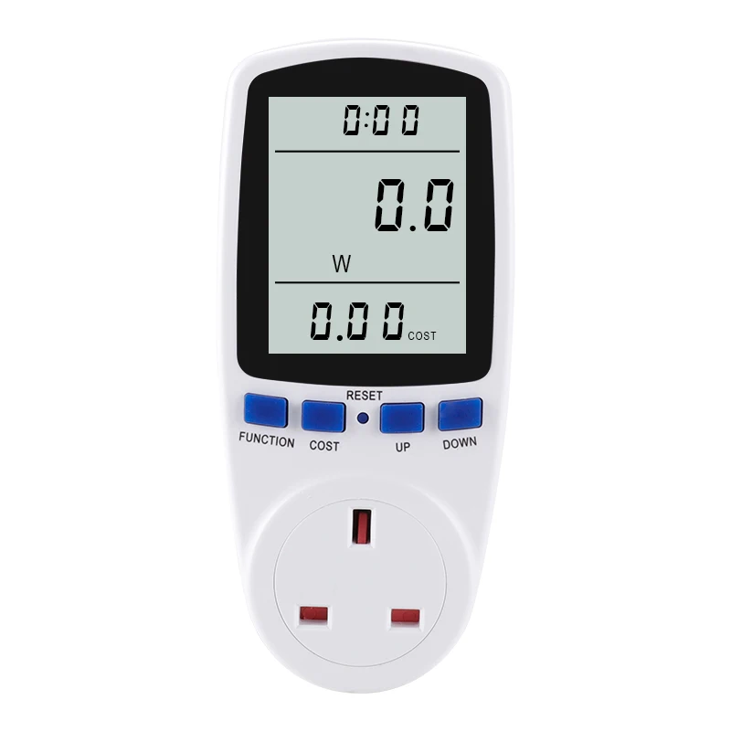 

Digital Power Meter Energy Monitor Socket Time Watt Cost Display Wattage Voltage Current Amps Frequency Meter Overload Analyzer