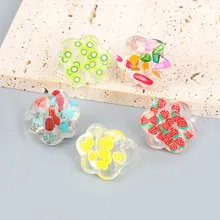 

Resin Acrylic Fruit Pattern Square Transparent Rings Strawberry Lemon Kiwi Exaggerated Square Rings Unsex Colorful Ring