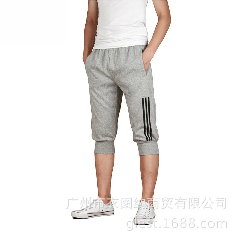 

GLEST Athletic Pants Three Bars Capri Pants Thin Slimming Breathable Closing Foot Running Sports Pure Cotton Men's Trousers