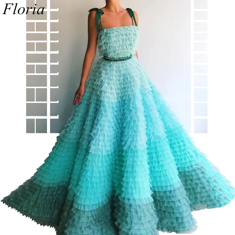 

New Arrival Mint Green Prom Dresses Spaghetti Sexy Summer Beach Evening Dresses 2019 Tiered Celebrity Gowns With Sashes Pregnant