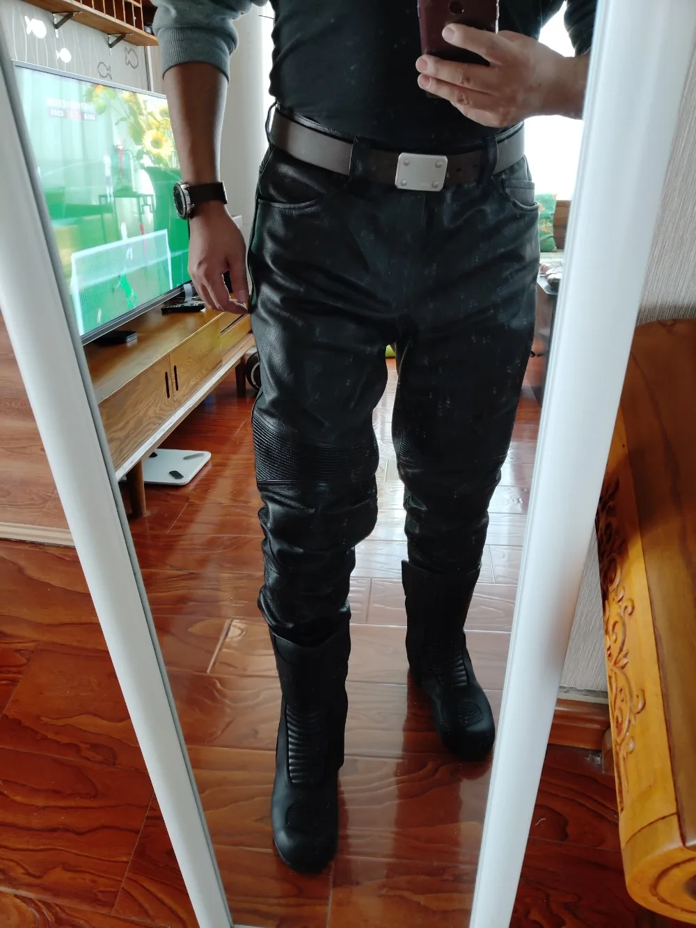Men's Motorcycle Riding  genuine Leather Motorcycle Pants a2
