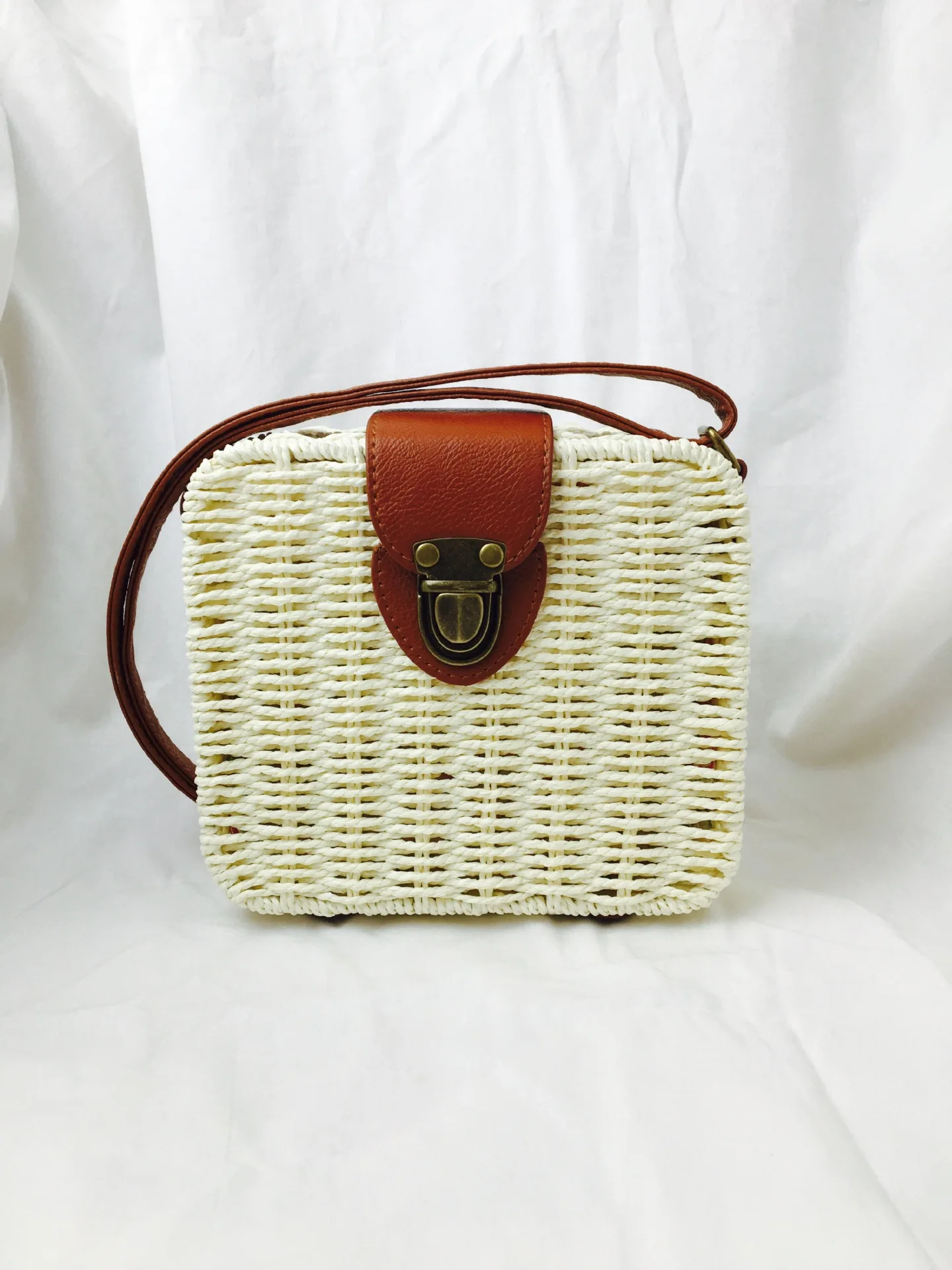 Квадратная круглая Mulit стильная соломенная сумка, женская летняя ротанговая сумка ручной работы, тканая пляжная круглая богемная сумка, Новая мода - Цвет: White