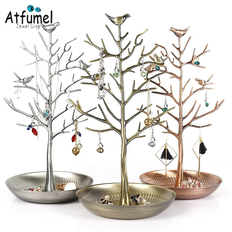 

Metal Bird Tree Jewelry Storage Display Stand Rack Bracelet Earring Necklace Ring Watch Jewelry Storage Holder Organizer Tray