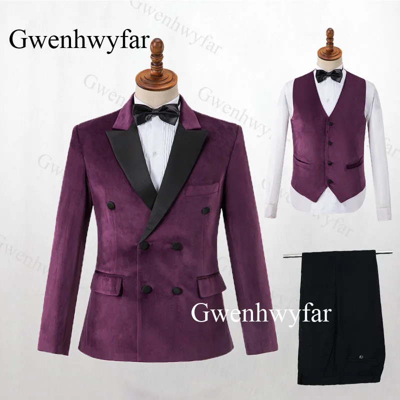 color 5 Gwenhwyfar мужские костюмы зауженного кроя, красные бархатные смокинги на выпускной, сценические Свадебные смокинги, осень, 3 предмета, мужской комплект, пиджак, жилет, брюки - Цвет: color 5