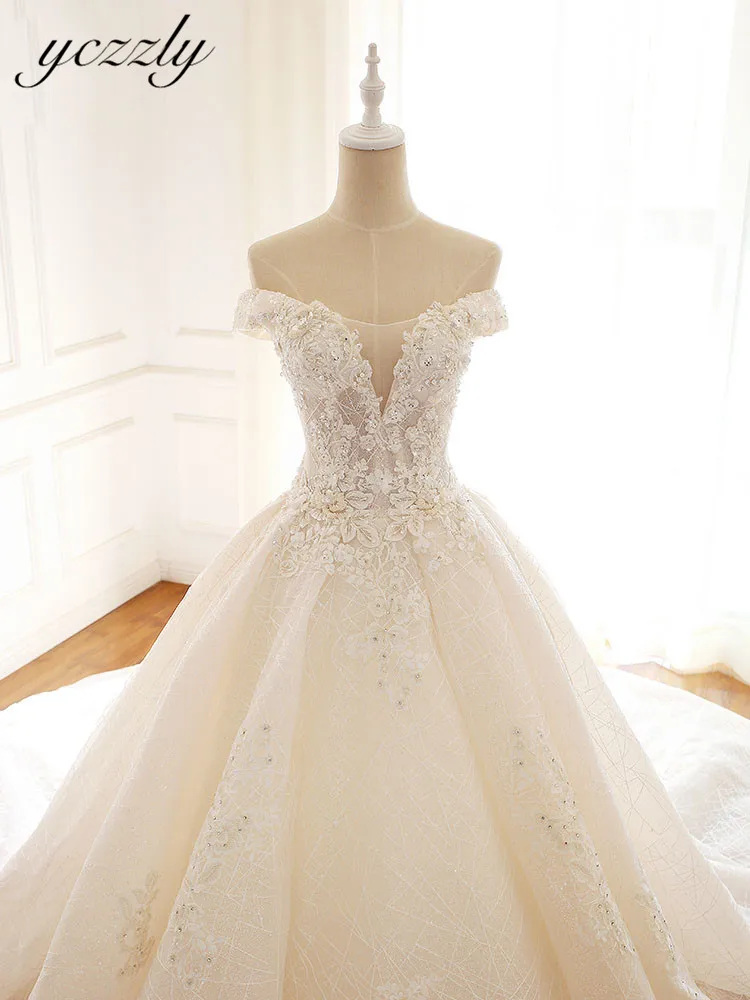 Robe De Mariage роскошное бальное платье с открытыми плечами Принцесса Кружева Аппликации Стразы свадебное платье длинное свадебное платье Mariage W98