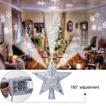 

3D Hollow Gold/Sliver Star Topper Projection Light with Built-in Rotating LED Ball for Christmas Tree Decoration HYD88
