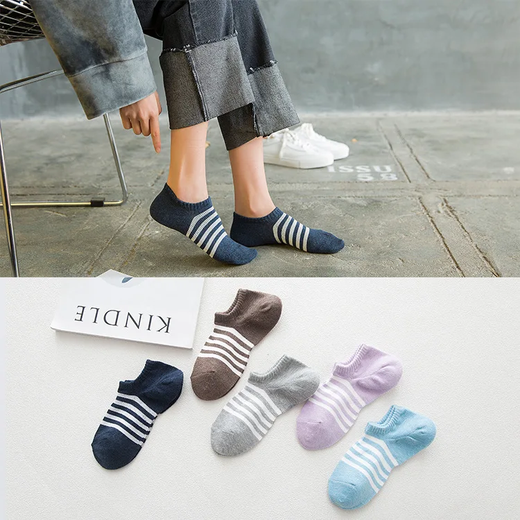 

Spring and summer new ladies casual striped cotton boat socks Japanese invisible female boat socks